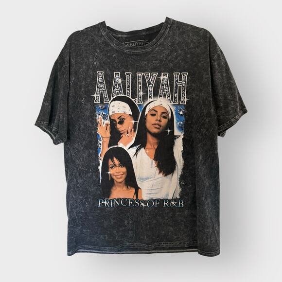 Aaliyah Tops - Aaliyah casual gray heathered tshirt with her face